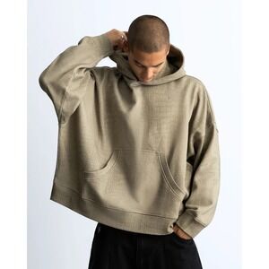 Nude Project Cropped Crocodile Embossed Hoodie Khaki Green Oversized Fit